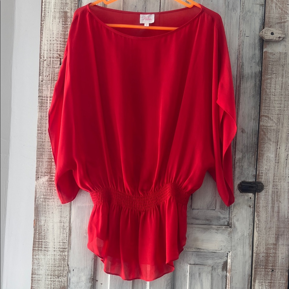 Parker Vibrant Red Blouse with Smocked Waist